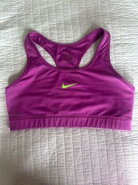 Nike Women's Magenta Sports Bra with Lime Swoosh